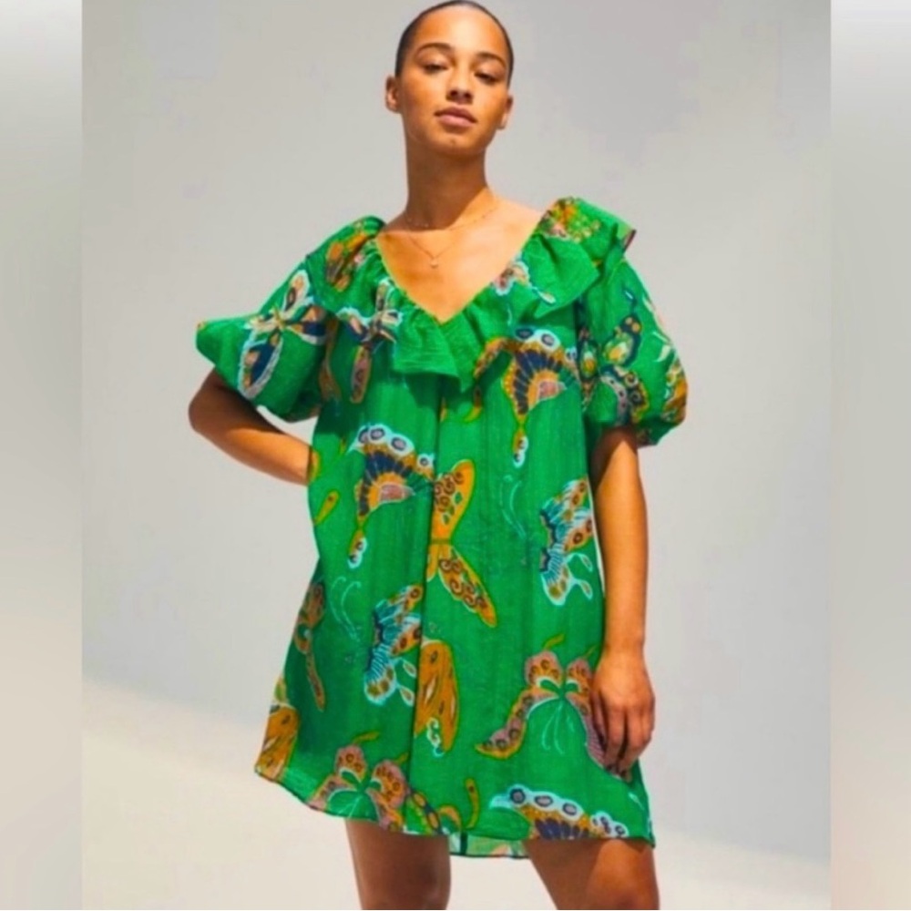 H&M V-neck Balloon-sleeved Butterfly Dress